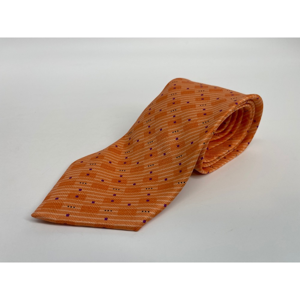 Vincenzo Italian Design Necktie Mens Orange Geometric Silk Blend Formal Tie